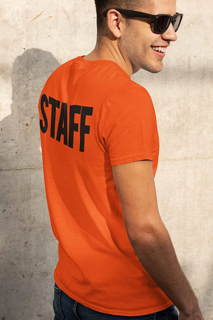 Men's Staff T-Shirt Screen Print Tee (Chest & Back Print, Orange)