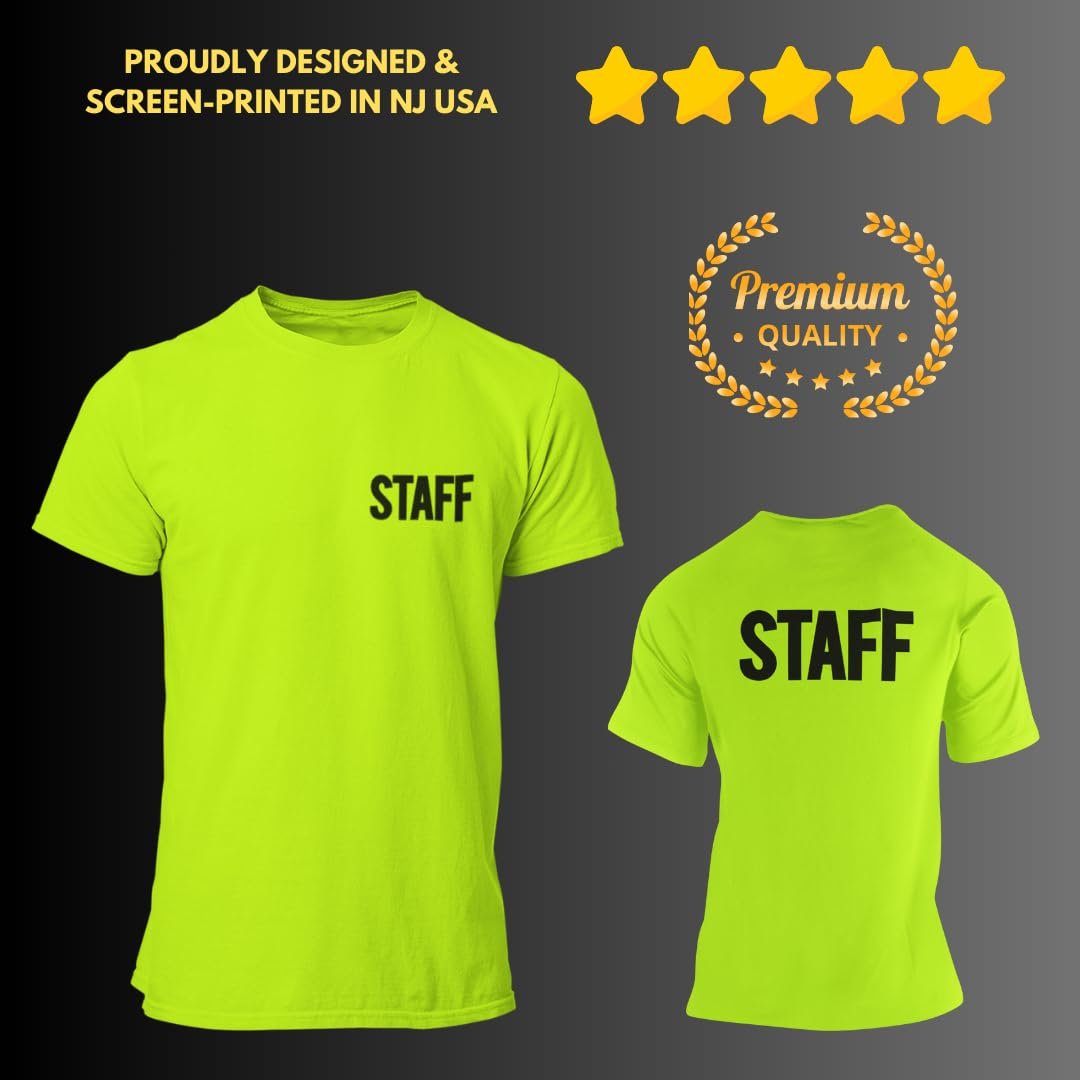 Men's Staff T-Shirt Screen Print Tee (Neon Safety Green, Chest & Back)