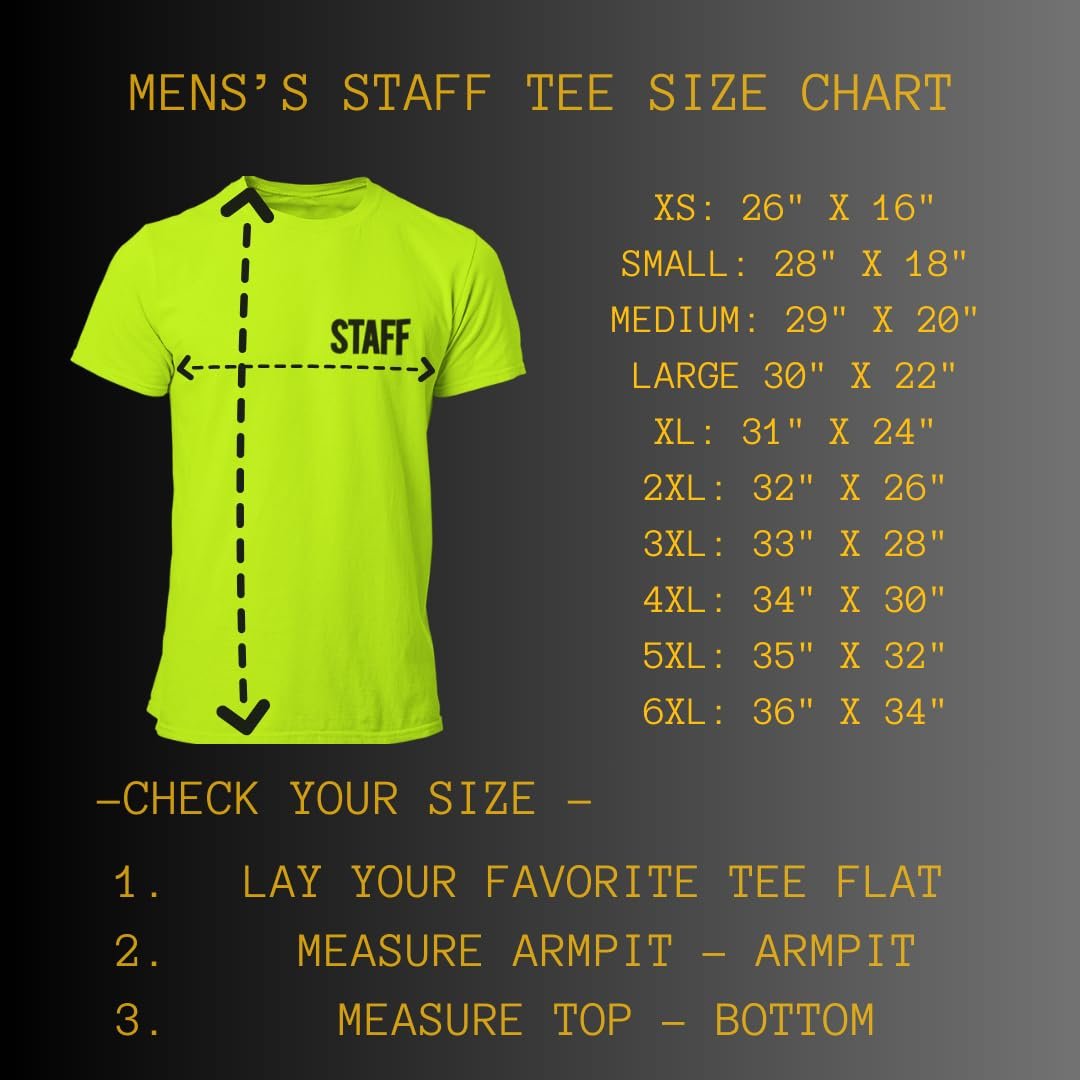 Men's Staff T-Shirt Screen Print Tee (Neon Safety Green, Chest & Back)