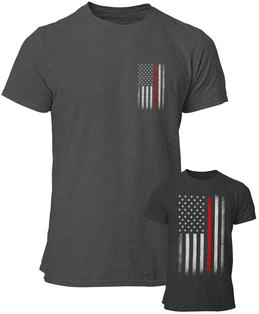 Men's Thin Red Line Flag Tee American Patriot Firefighter Support Shirt