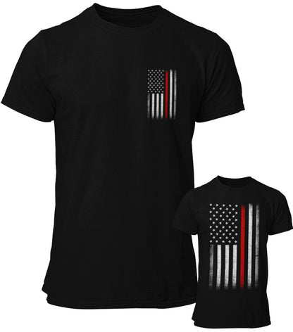 Men's Thin Red Line Flag Tee American Patriot Firefighter Support Shirt