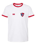 Norway Soccer Ringer Tee 2026 — Retro National Crest — White/Red | NYC Factory