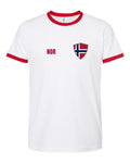Norway Soccer Ringer Tee 2026 — Retro National Crest — White/Red | NYC Factory