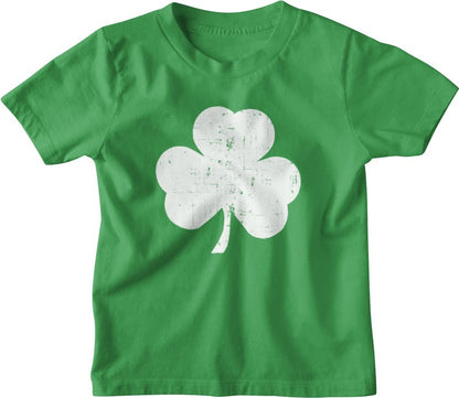 NYC FACTORY USA Screen Printed Shamrock Youth T-Shirt Distressed Tee Kids Irish Green