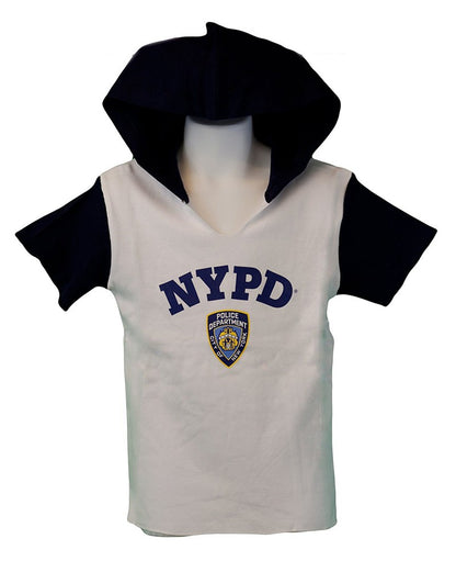 NYPD Kids Hooded T-Shirt Youth Boys Tee Blue White