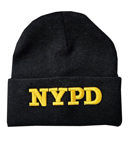 NYPD Beanie Winter Hat Police Badge New York Police Department Black & Gold One Size