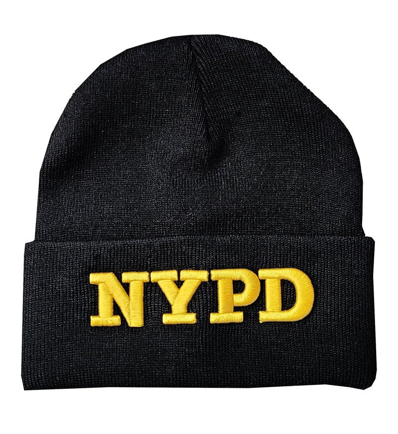 NYPD Winter Hat Police Badge New York Police Department Black & Gold One Size