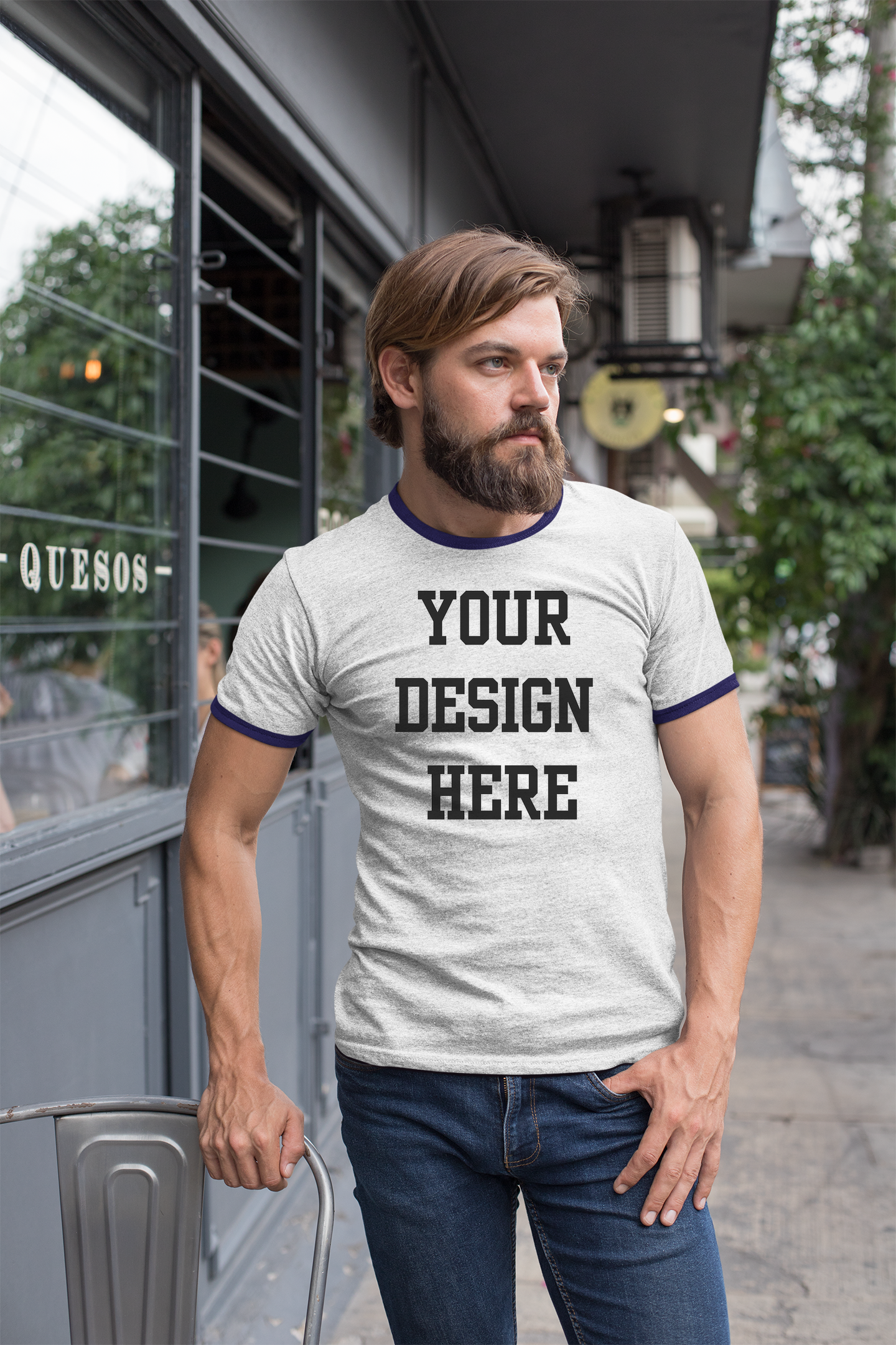 Your Design Here Custom Mens Ringer T-Shirt Customized Tee White/Navy