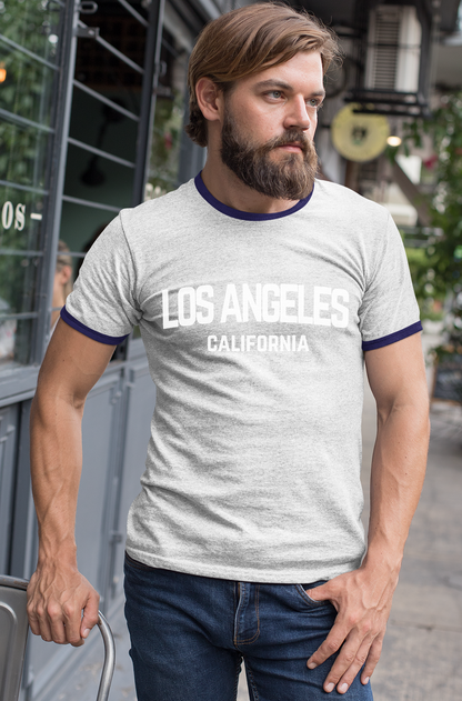 Los Angeles California White Retro Design Custom Mens Ringer T-Shirt Customized Tee White/Navy