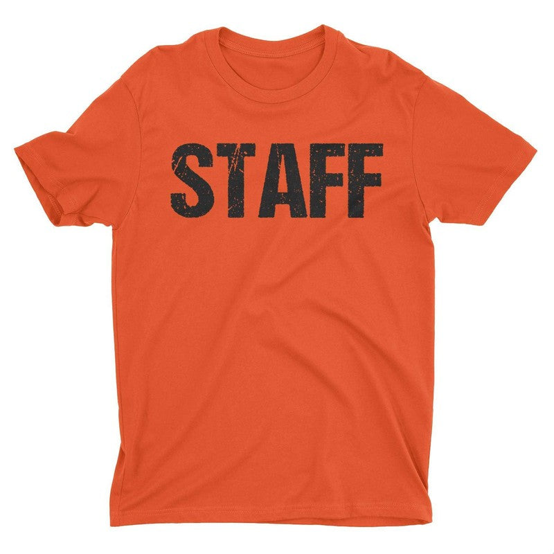 Neon Orange Staff T-Shirt Front & Back Print Mens Event Shirt Tee