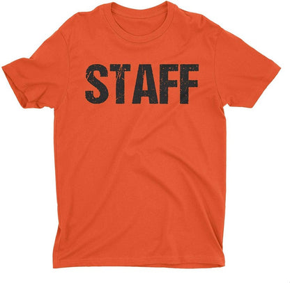 Neon Orange Staff T-Shirt Front & Back Print Mens Event Shirt Tee