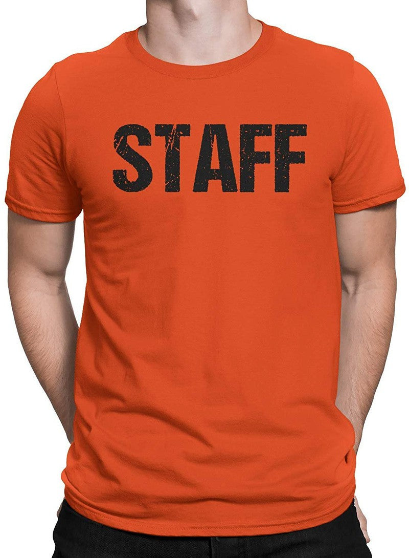 Neon Orange Staff T-Shirt Front & Back Print Mens Event Shirt Tee