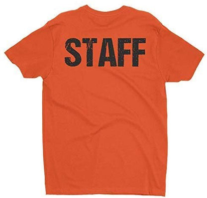 Neon Orange Staff T-Shirt Front & Back Print Mens Event Shirt Tee