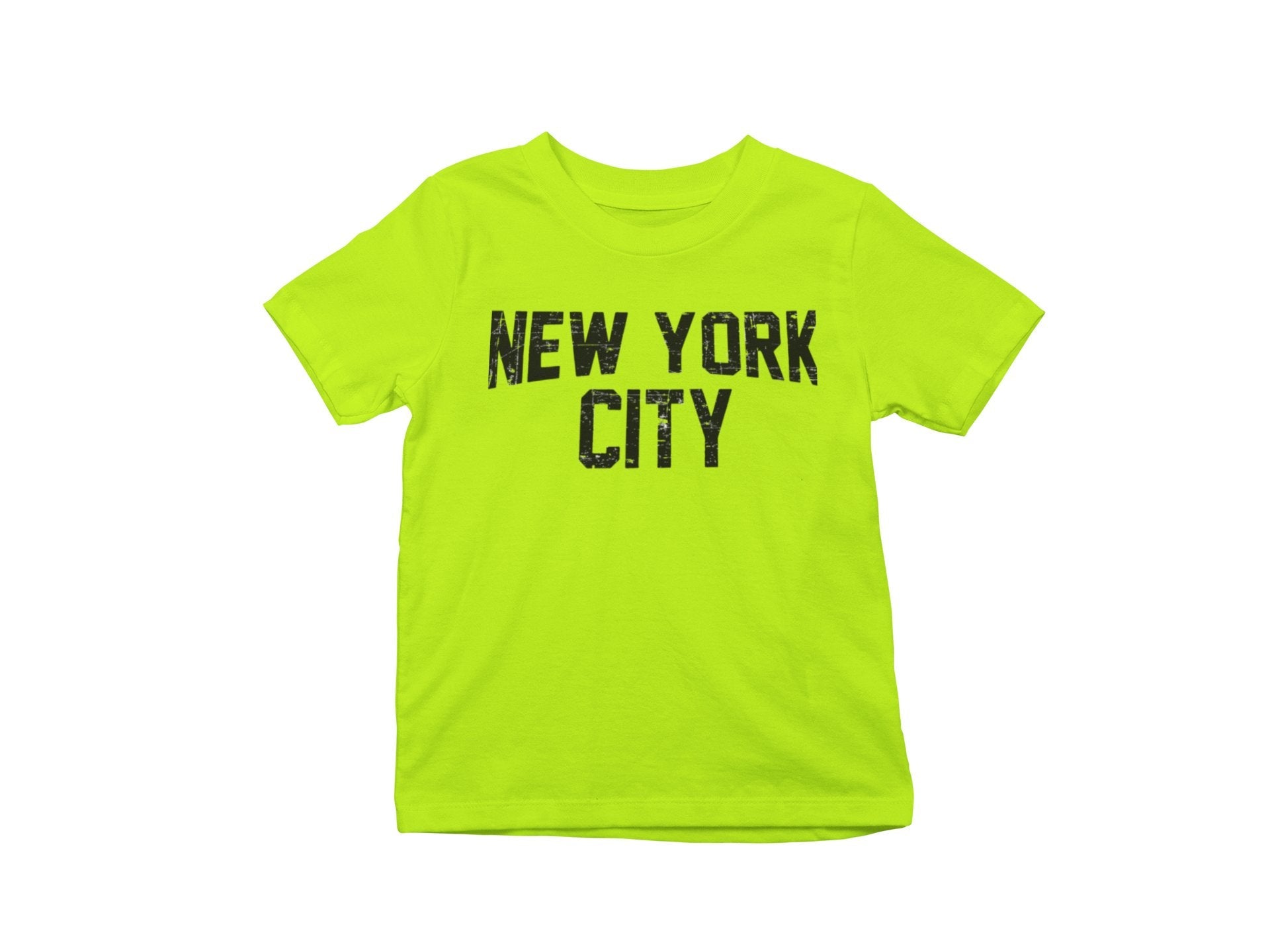 New York City Kids Short Sleeve Tee (Distressed Design, Youth Small, Safety Green)