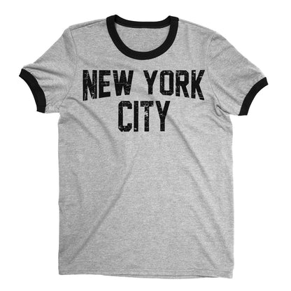 New York City Ringer Tee Men's (Distressed, Heather Gray / Black)