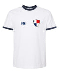 Panama Soccer Ringer Tee 2026 — Retro National Crest — White/Navy | NYC Factory