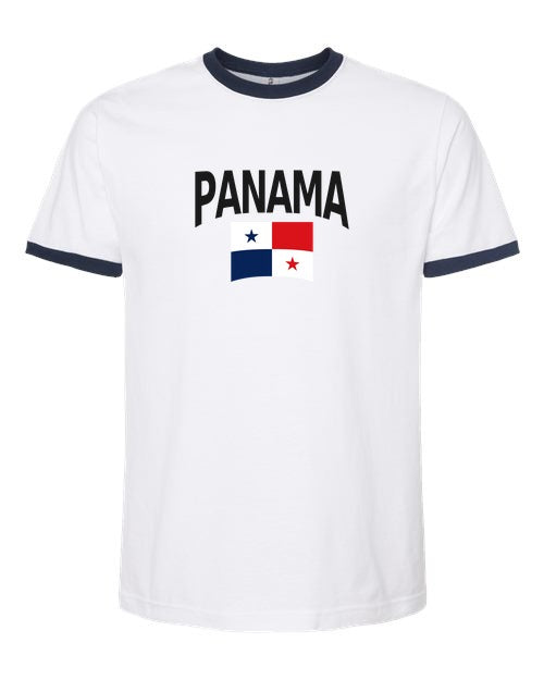 Panama Soccer Ringer Tee 2026 — Classic Name & Flag | NYC Factory - white_navy