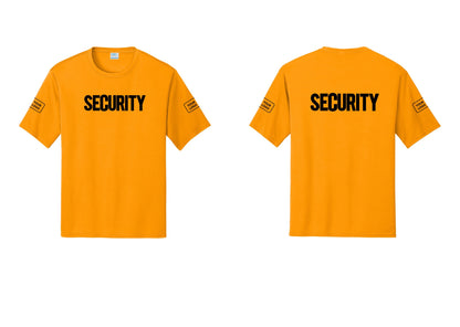 NYC Factory Men's Custom Logo Security Performance T-Shirt - Front + Back + Your Logo Sleeves - Gold