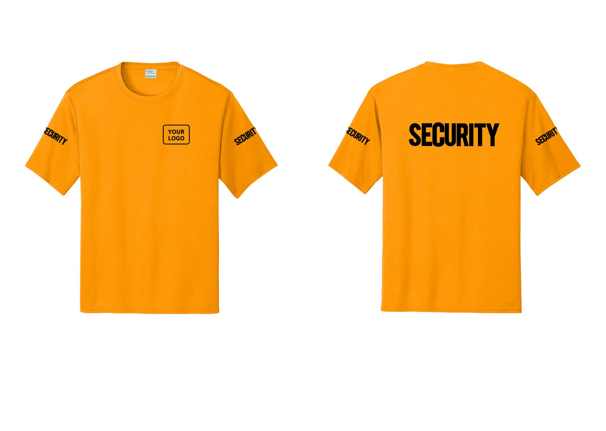 NYC Factory Men's Custom Logo Security Performance T-Shirt - Your Logo + Back + Security Sleeves - Gold
