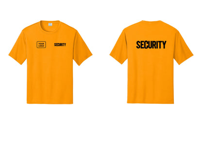 NYC Factory Men's Custom Logo Security Performance T-Shirt - SECURITY + Your Logo + Back - Gold