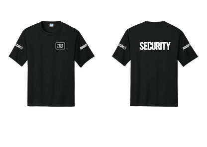NYC Factory Men's Custom Logo Security Performance T-Shirt - Your Logo + Back + Security Sleeves - Black