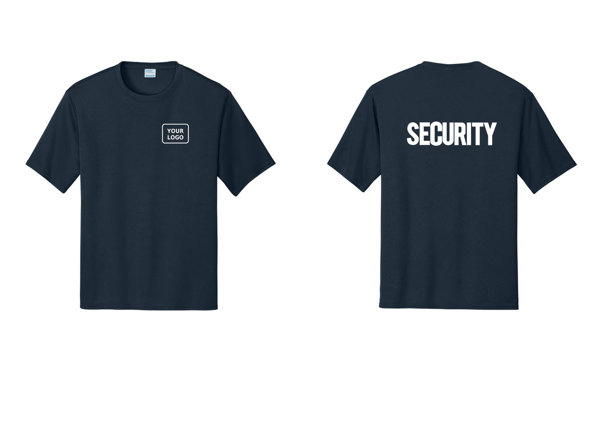 NYC Factory Men's Custom Logo Security Performance T-Shirt - Your Logo + Back - Navy