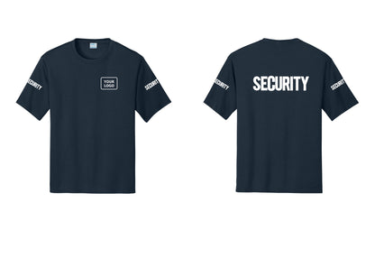 NYC Factory Men's Custom Logo Security Performance T-Shirt - Your Logo + Back + Security Sleeves - Navy