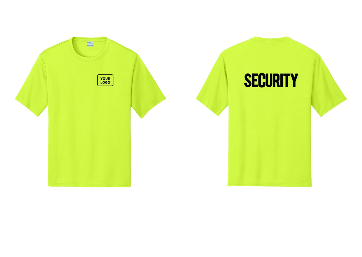 NYC Factory Men's Custom Logo Security Performance T-Shirt - Your Logo + Back - Neon Yellow