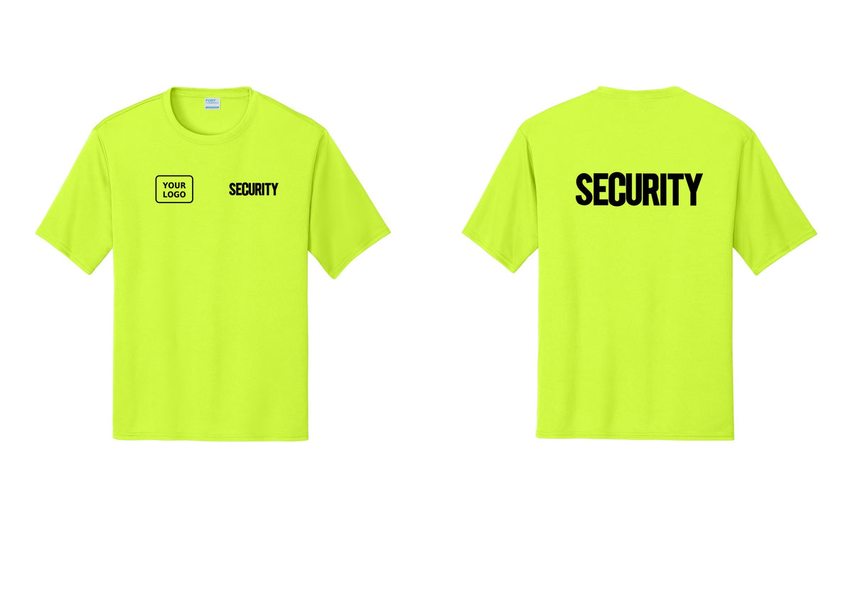 NYC Factory Men's Custom Logo Security Performance T-Shirt - SECURITY + Your Logo + Back - Neon Yellow