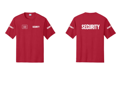 NYC Factory Men's Custom Logo Security Performance T-Shirt - SECURITY + Your Logo + Back + Security Sleeves - Red