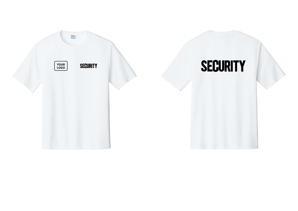 NYC Factory Men's Custom Logo Security Performance T-Shirt - SECURITY + Your Logo + Back - White