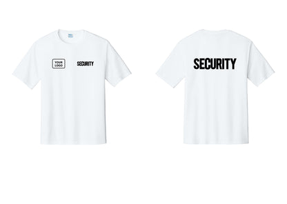 NYC Factory Men's Custom Logo Security Performance T-Shirt - SECURITY + Your Logo + Back - White