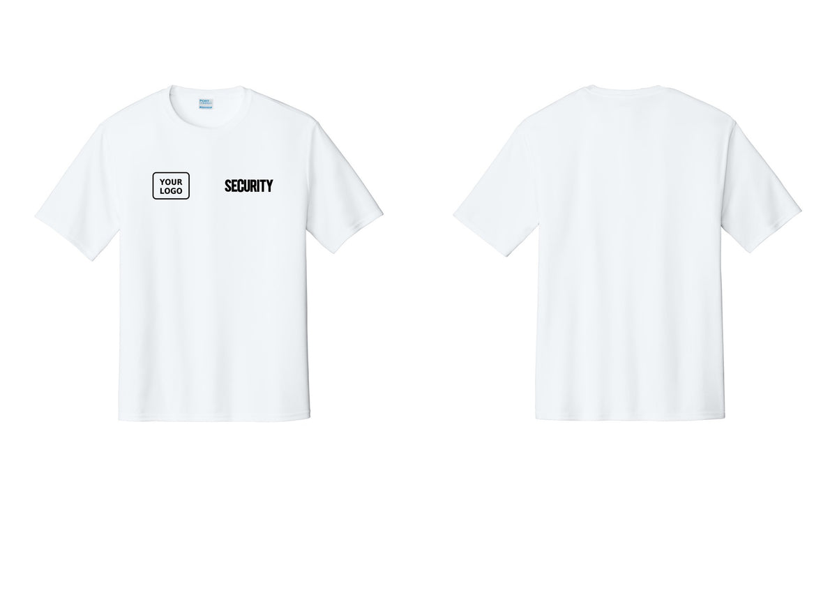 NYC Factory Men's Custom Logo Security Performance T-Shirt - SECURITY + Your Logo - White