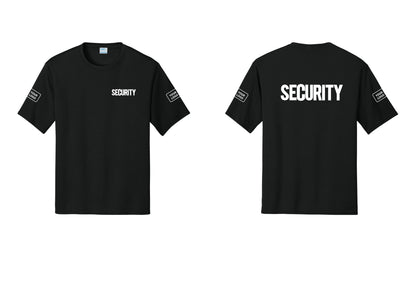 NYC Factory Men's Custom Logo Security Performance T-Shirt - Chest + Back + Your Logo Sleeves - Black