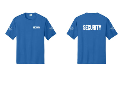 NYC Factory Men's Custom Logo Security Performance T-Shirt - Chest + Back + Your Logo Sleeves - Royal