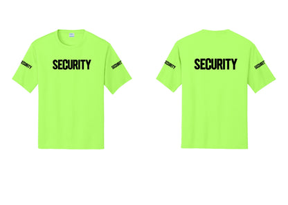 NYC Factory Men's Security Performance T-Shirt - Front + Back + Security Sleeves - Neon Green