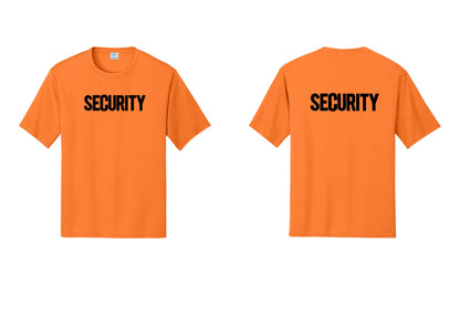 NYC Factory Men's Security Performance T-Shirt - Front + Back - Neon Orange