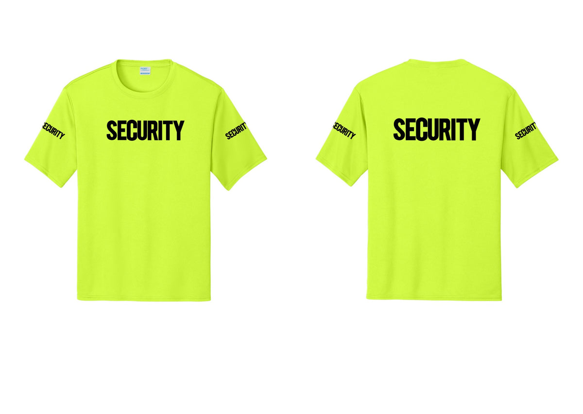 NYC Factory Men's Security Performance T-Shirt - Front + Back + Security Sleeves - Neon Yellow