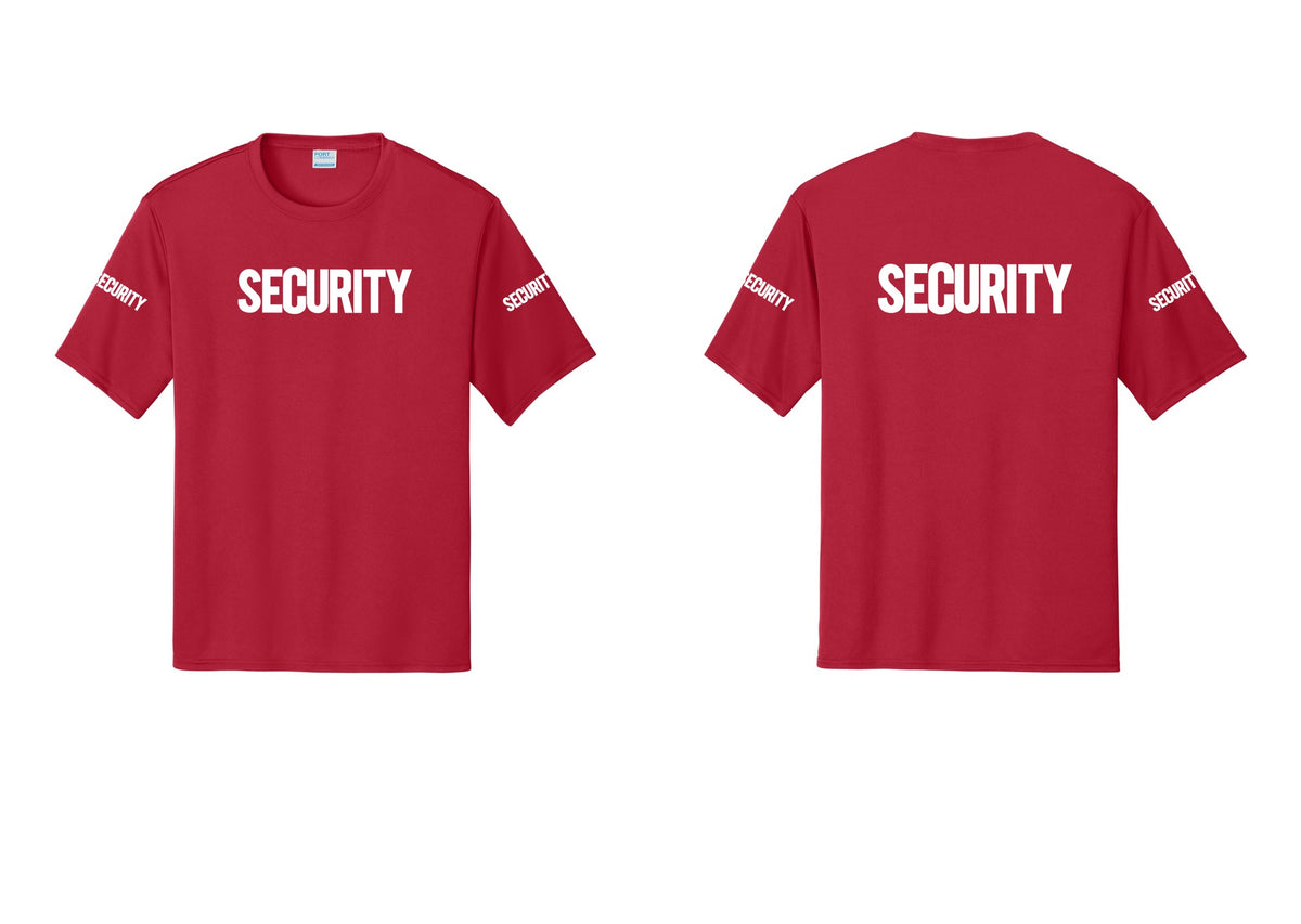 NYC Factory Men's Security Performance T-Shirt - Front + Back + Security Sleeves - Red
