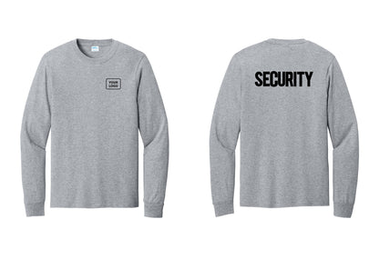 NYC Factory Men's Custom Logo Security Cotton Long Sleeve T-Shirt - Your Logo + Back - Athletic Heather