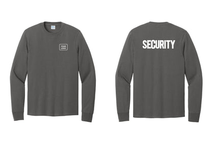 NYC Factory Men's Custom Logo Security Cotton Long Sleeve T-Shirt - Your Logo + Back - Charcoal