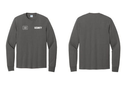 NYC Factory Men's Custom Logo Security Cotton Long Sleeve T-Shirt - SECURITY + Your Logo - Charcoal