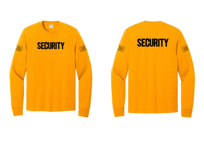 NYC Factory Men's Custom Logo Security Cotton Long Sleeve T-Shirt - Front + Back + Your Logo Sleeves - Gold