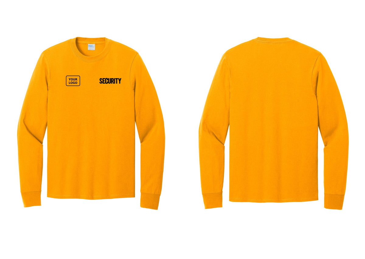 NYC Factory Men's Custom Logo Security Cotton Long Sleeve T-Shirt - SECURITY + Your Logo - Gold