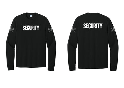 NYC Factory Men's Custom Logo Security Cotton Long Sleeve T-Shirt - Front + Back + Your Logo Sleeves - Black