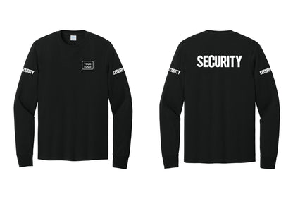 NYC Factory Men's Custom Logo Security Cotton Long Sleeve T-Shirt - Your Logo + Back + Security Sleeves - Black