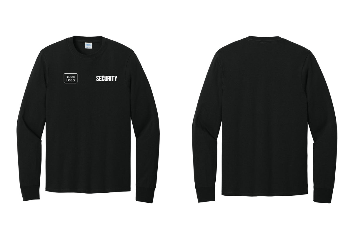 NYC Factory Men's Custom Logo Security Cotton Long Sleeve T-Shirt - SECURITY + Your Logo - Black