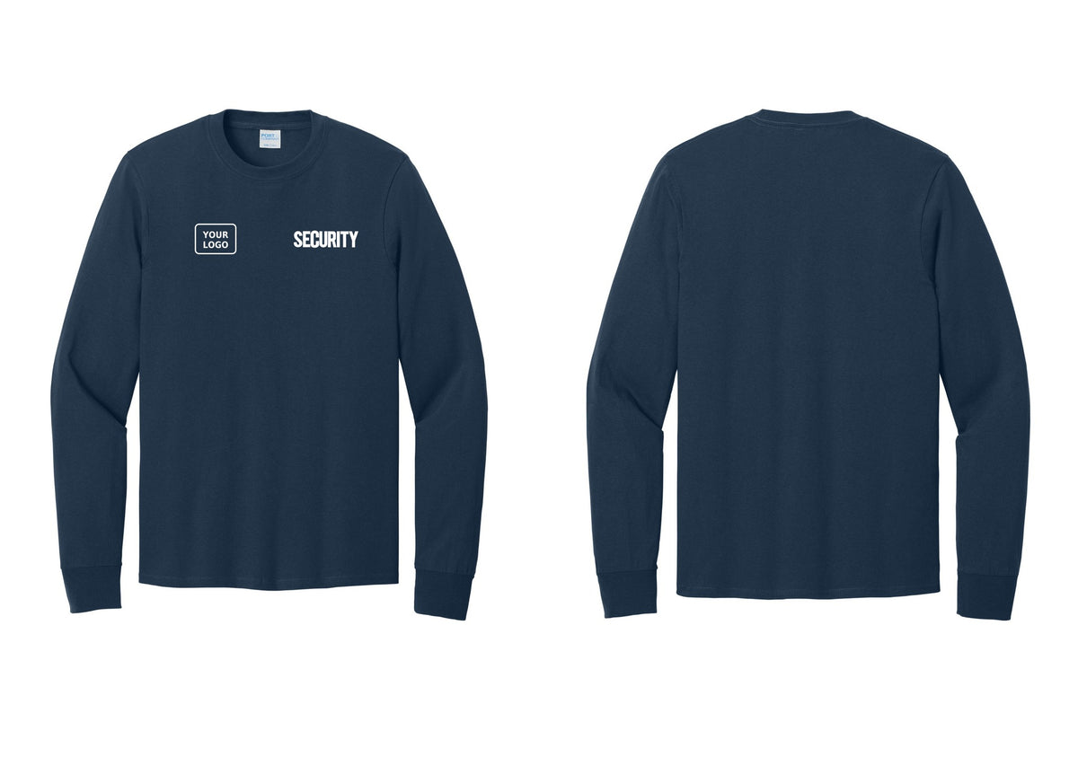 NYC Factory Men's Custom Logo Security Cotton Long Sleeve T-Shirt - SECURITY + Your Logo - Navy