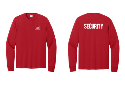 NYC Factory Men's Custom Logo Security Cotton Long Sleeve T-Shirt - Your Logo + Back - Red