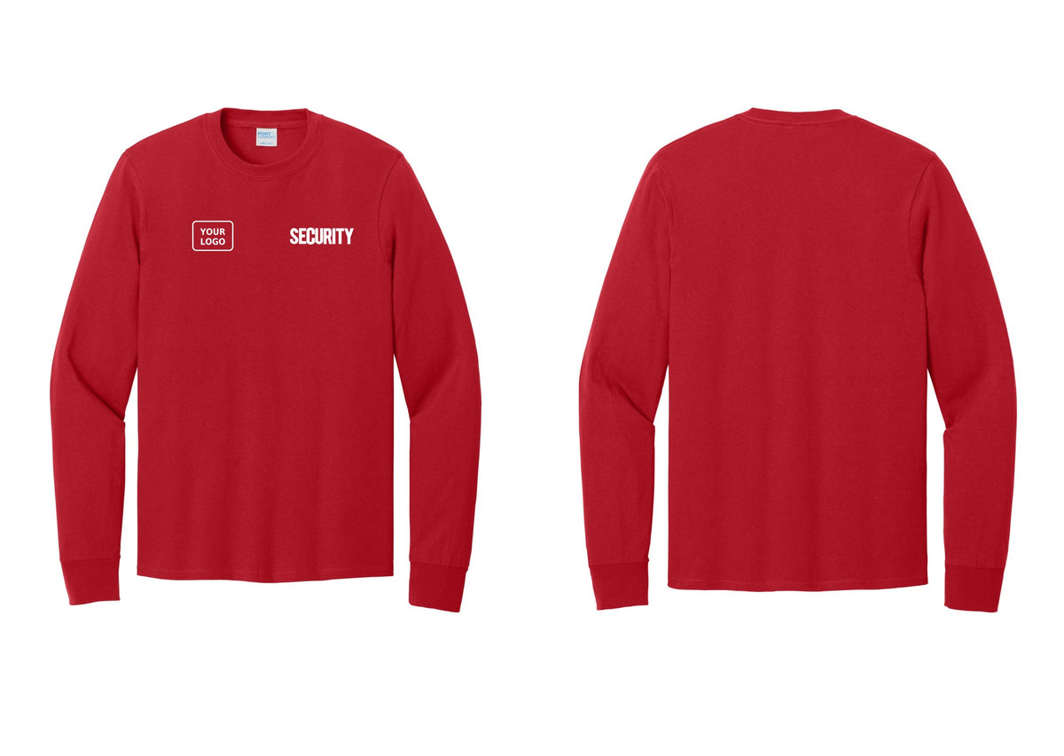 NYC Factory Men's Custom Logo Security Cotton Long Sleeve T-Shirt - SECURITY + Your Logo - Red